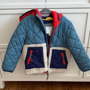 Mini Boden Mixed Borg Quilted Puffer Jacket 2-3Y